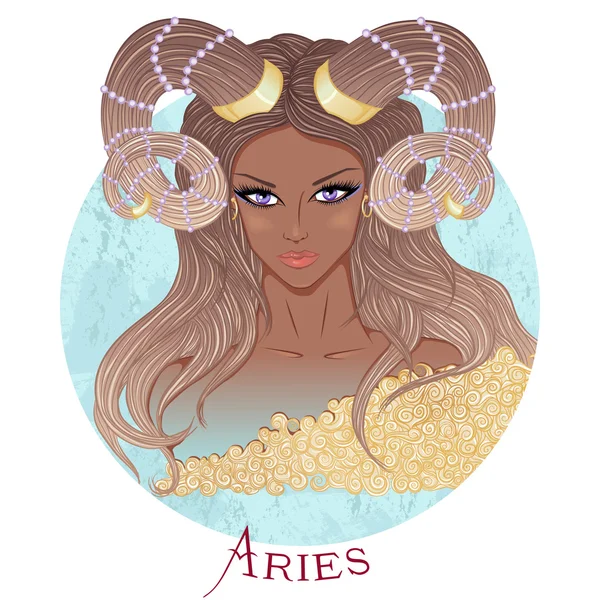 Signo astrológico de Aries como una hermosa muchacha afroamericana — Vector de stock