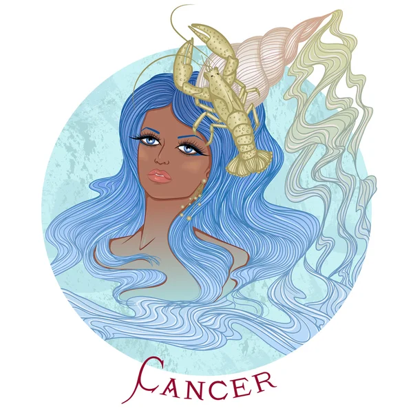 Signo astrológico de cáncer como una hermosa muchacha afroamericana — Vector de stock