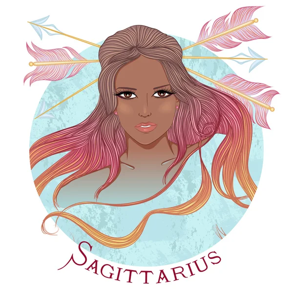 Astrological sign of Sagittarius as a beautiful african american — Stock Vector