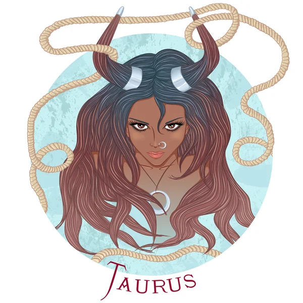 Astrological sign of Taurus as a beautiful african american girl - Stok Vektor