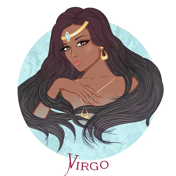 Signo astrológico de Virgo como una hermosa muchacha afroamericana — Archivo Imágenes Vectoriales