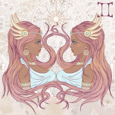 Astrological sign of Gemini as a portrait of beautiful african a clipart