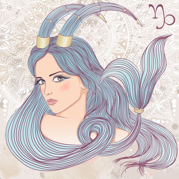 Signe astrologique du Capricorne comme un portrait de belle fille — Image vectorielle