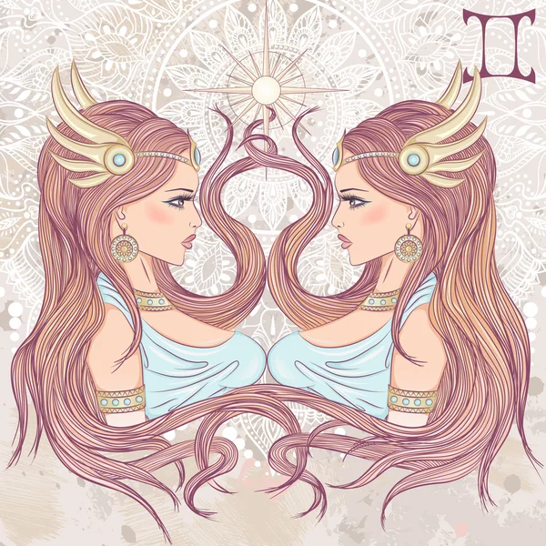 Astrologiczny znak bliźniąt jako portret piękne dziewczyny — Wektor stockowy