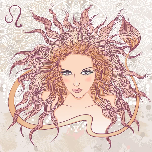 Astrologiczny znaku Lwa jako portret pięknej dziewczyny — Wektor stockowy