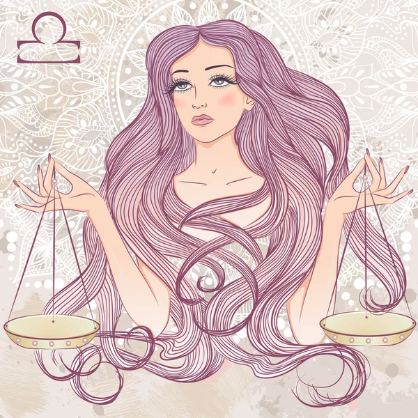 Signo astrológico de Libra como un retrato de chica hermosa — Vector de stock