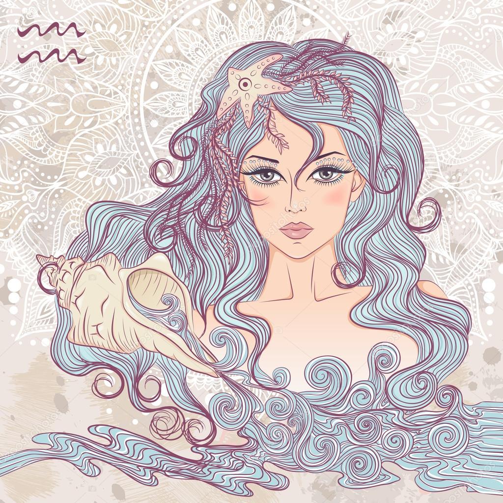 Astrological sign of Aquarius as a portrait of beautiful girl