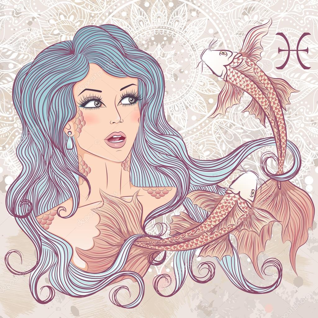 Astrological sign of Pisces as a portrait of beautiful girl