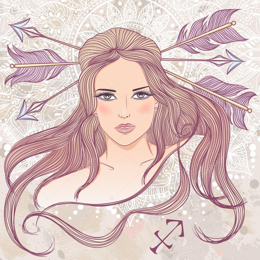 Astrological sign of Sagittarius as a portrait of beautiful girl