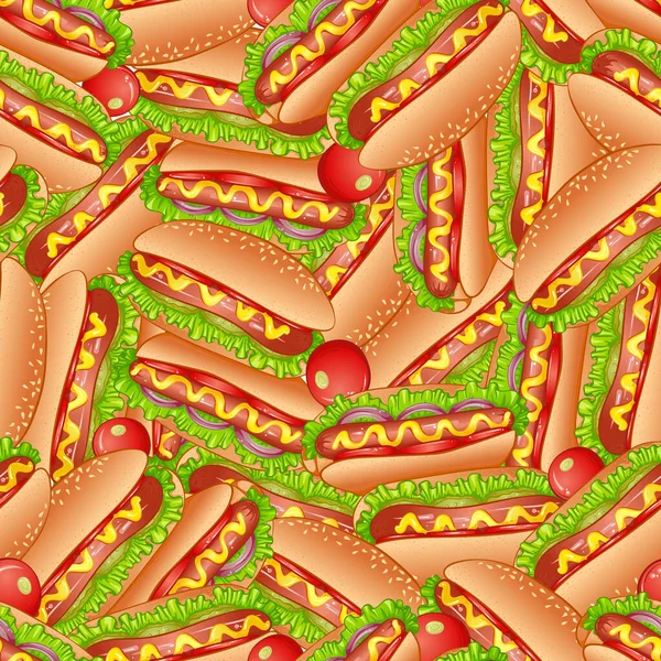 Comida rápida Hot Dog patrón sin costuras — Archivo Imágenes Vectoriales