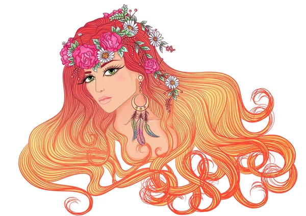 Fille avec coiffure de fleurs — Image vectorielle