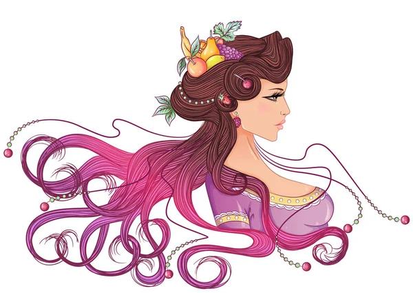 Fille avec coiffure de fruits — Image vectorielle