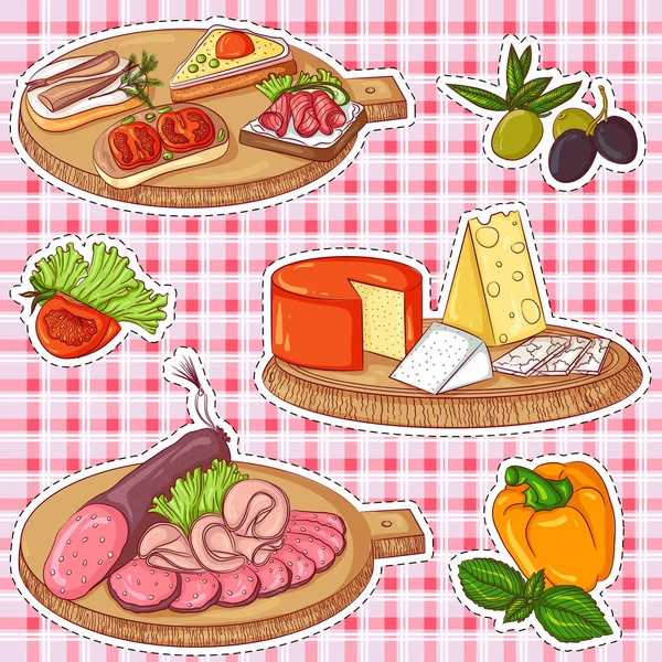 Illustrazione adesivi antipasti — Vettoriale Stock