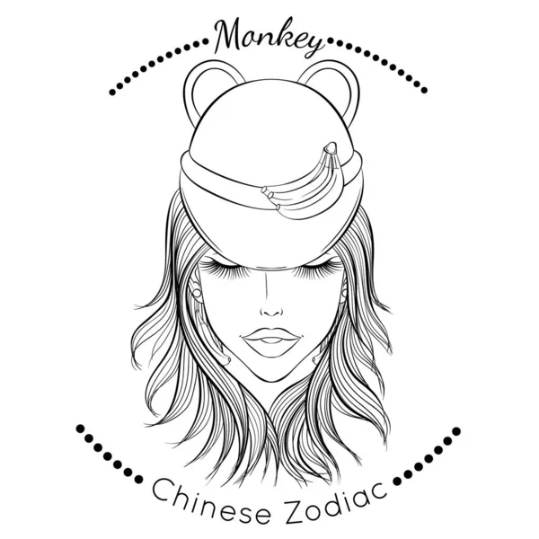 Chinese zodiac line art Monkey — Stock Vector