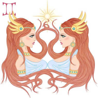 Astrological sign of Gemini as a beautiful girl clipart