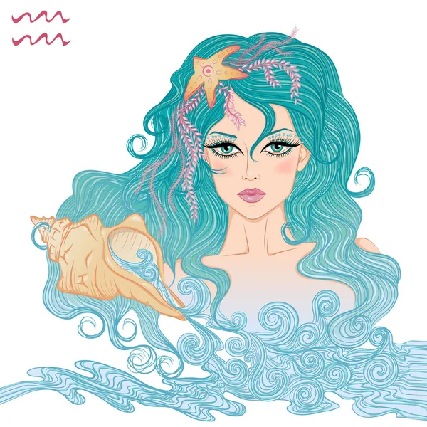 Astrological sign of Aquarius as a beautiful girl — Stock Vector