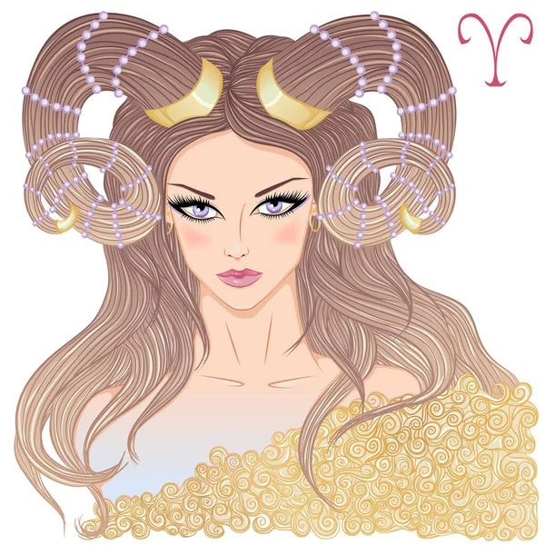 Astrologiczny znak Barana jako pięknej dziewczyny — Wektor stockowy
