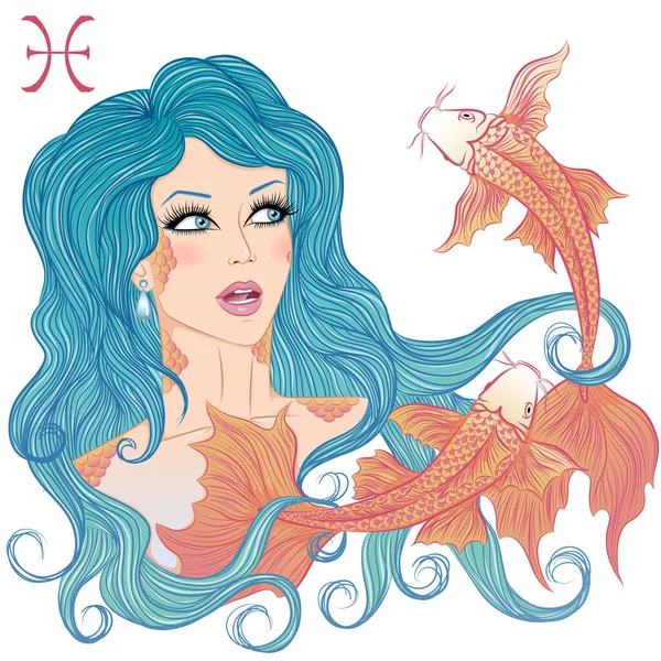 Signo astrológico de Piscis como una hermosa niña — Vector de stock