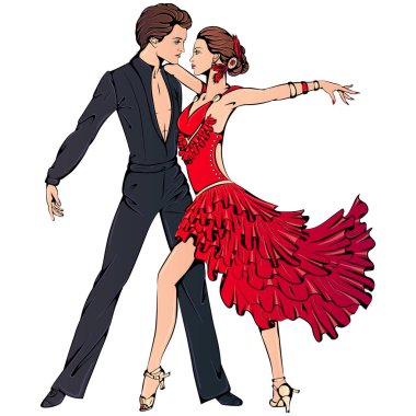 Dans eden genç çift Latin dansı yapıyor.