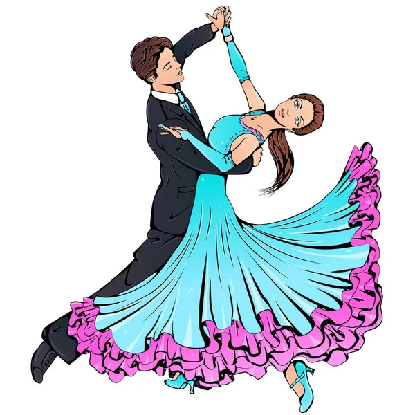 Jovem casal dançando dança clássica salão de baile — Vetor de Stock