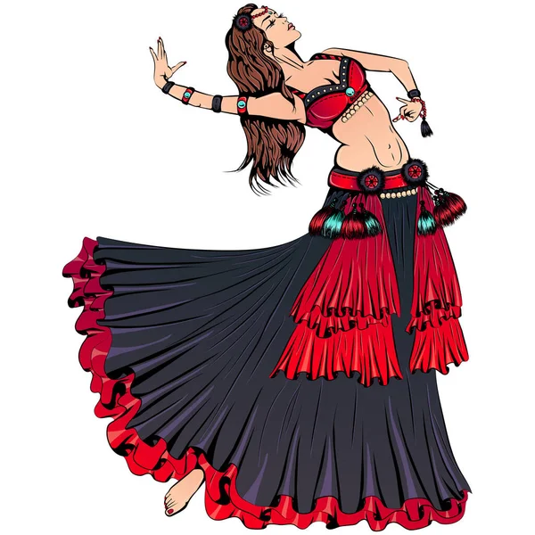 Giovane ballerina che balla danza della pancia tribale — Vettoriale Stock