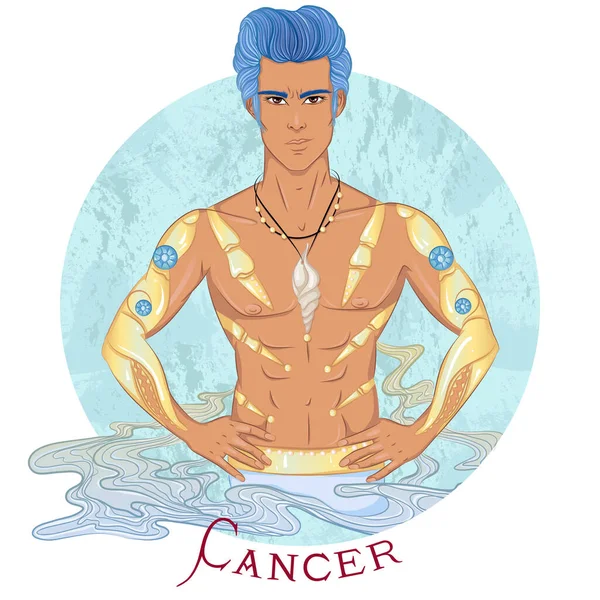 Cáncer como un hombre hermoso con piel morena — Vector de stock