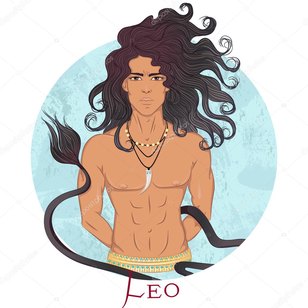 Leo as a beautiful man with swarthy skin