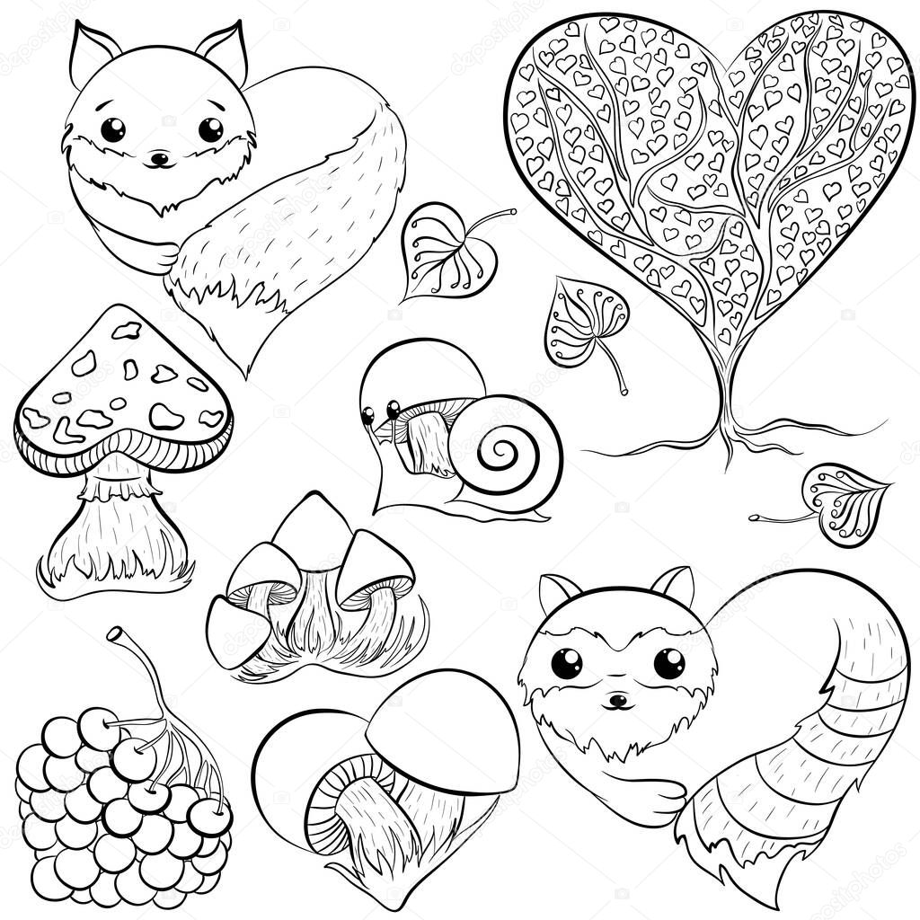Forest heart icon set.