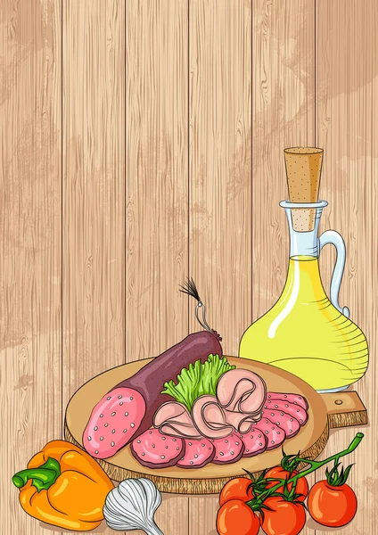 Nature morte avec des saucisses — Image vectorielle