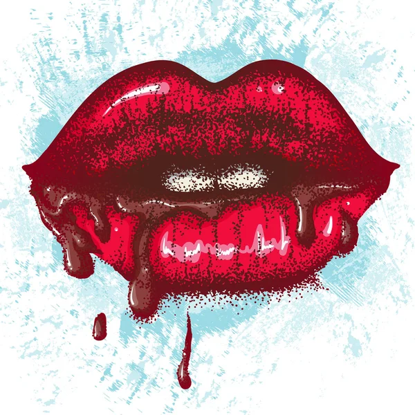 Lábios sexy com gotejamento de chocolate —  Vetores de Stock