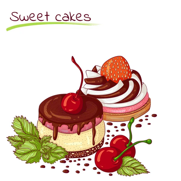 Gâteaux sucrés aux cerises — Image vectorielle