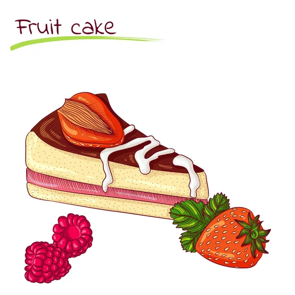 딸기와 딸기를 곁들인 케이크 한 조각 — 스톡 벡터