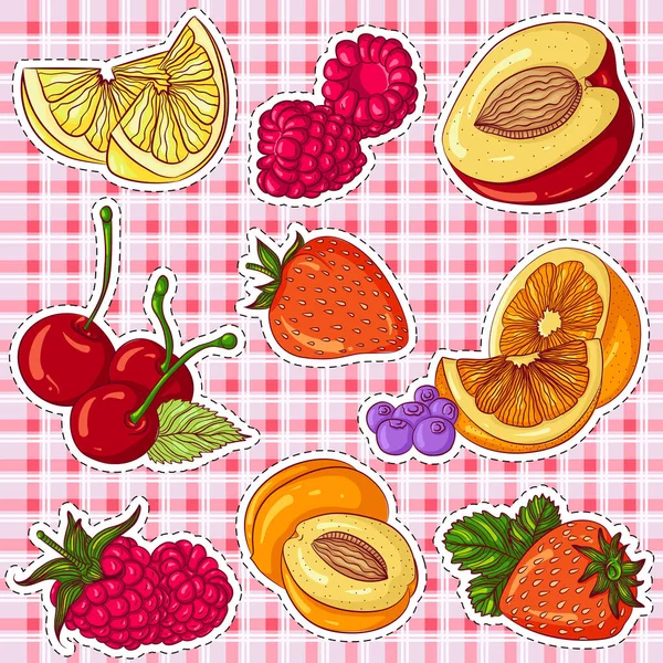 Pegatinas de bayas y frutas — Vector de stock