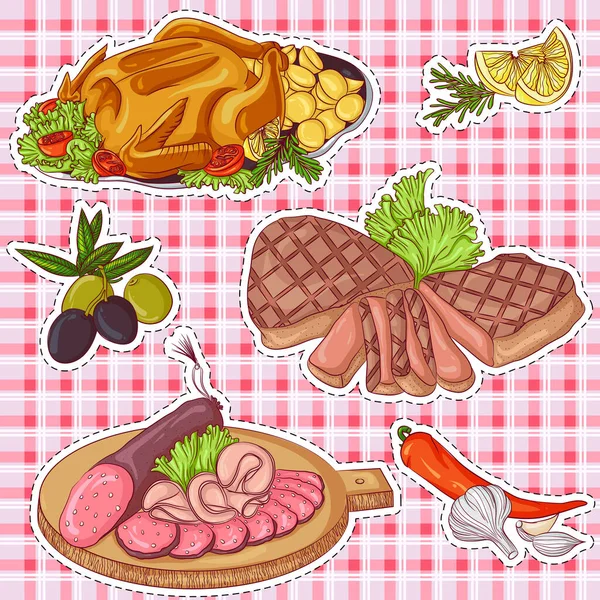 Meat products stickers — Stock Vector