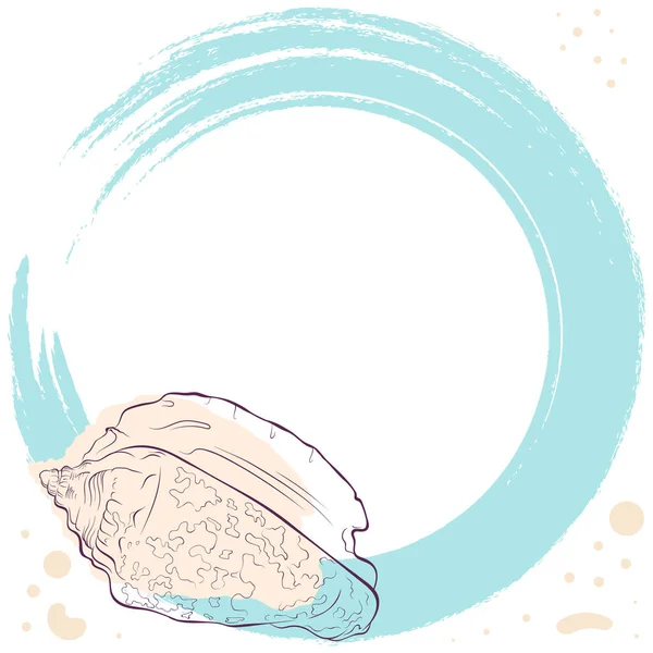 Coquille de mer sur fond de grondement en forme de cercle — Image vectorielle
