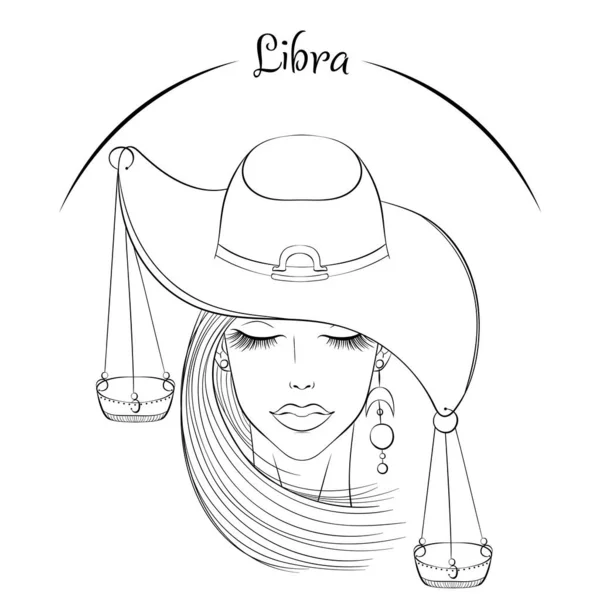 Libra as a girl in hat — 스톡 벡터