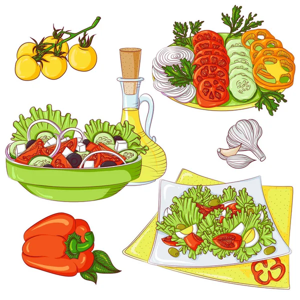 Ensaladas color conjunto — Vector de stock