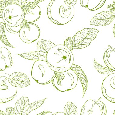 Tek renkli desen çizim elma ve elma dalı