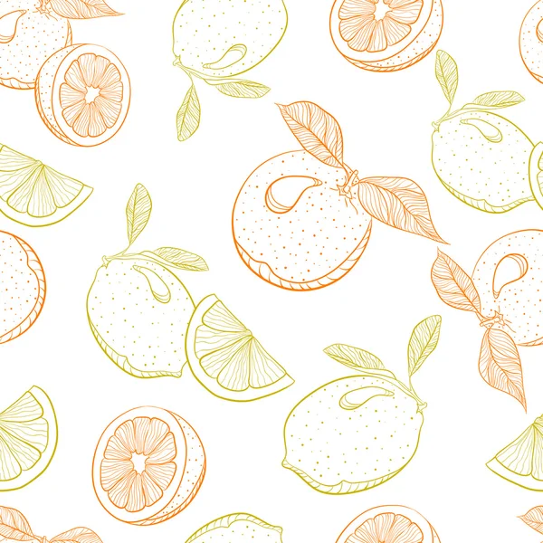 矢量绘图模式的柑橘类水果-橙和柠檬 — 图库矢量图片