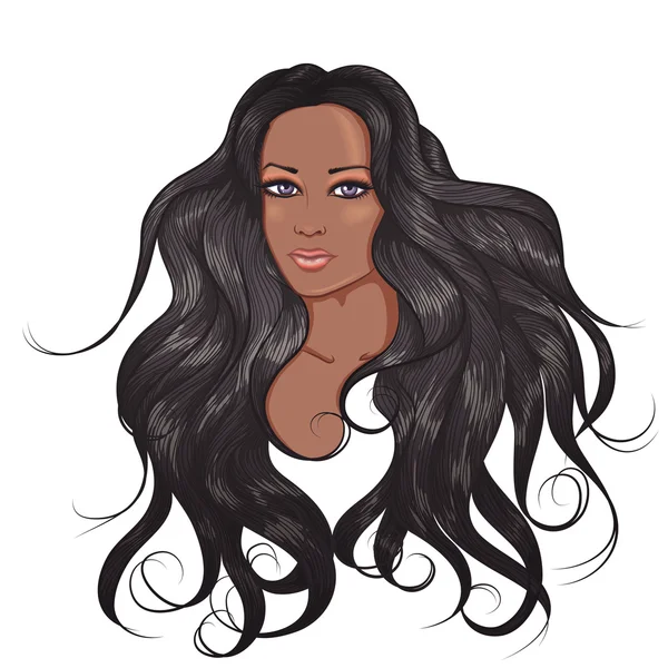 Cara mujer afroamericana con el pelo largo — Vector de stock