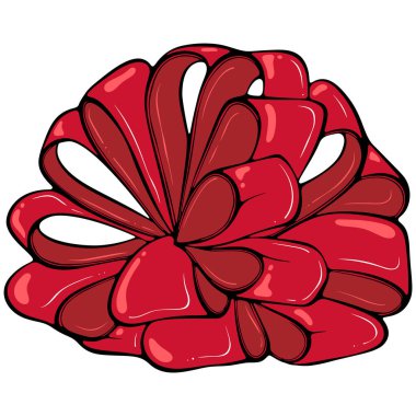 Doğum günü, Noel ya da herhangi bir kutlama için büyük kırmızı kurdele hediye. Kart, davetiye, tatil süsü için. El çizimi biçimi beyaz üzerine izole edilmiş basit vektör renk çizimi