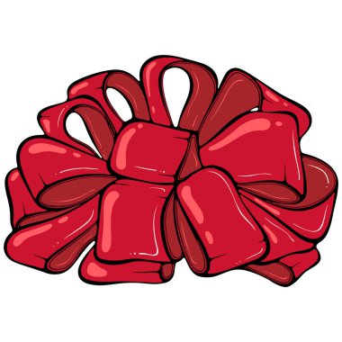 Doğum günü, Noel ya da herhangi bir kutlama için büyük kırmızı bir fiyonk. Kart, baskı, tatil süsü için. El çizimi biçimi beyaz üzerine izole edilmiş basit vektör renk çizimi