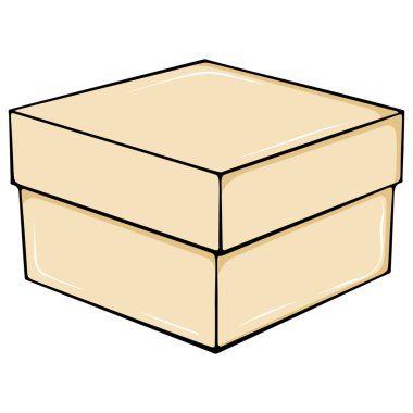 Kare kağıt kutu. Posta hizmetleri için ambalaj malzemeleri ve malzemeler, tasarım elementi. El çizimi biçimi beyaz üzerine izole edilmiş basit vektör renk çizimi