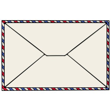 Posta zarfı arka taraftan gösterilmiş. Posta, iletişim, kırtasiye, ofis tasarımı için. Kağıt mektup. El çizimi biçimi beyaz üzerine izole edilmiş basit vektör renk çizimi