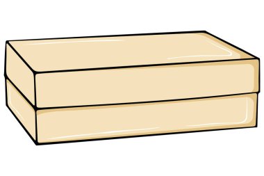 Uzun, düşük dikdörtgen karton kutu. Posta servisi tasarımı için ambalaj malzemeleri ve malzemeler. El çizimi biçimi beyaz üzerine izole edilmiş basit vektör renk çizimi