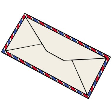 Bakış açısına göre uzun bir posta zarfı. Posta, iletişim, kırtasiye, ofis tasarımı için. Kağıt mektup. El çizimi biçimi beyaz üzerine izole edilmiş basit vektör renk çizimi