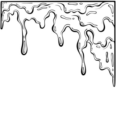 Soyut erimiş sınır. Damlayan sıvı, balçık. Cadılar Bayramı gerçeküstü korku tarzı. Ürkütücü, yemek ya da boya temalı tasarımlar. Elle çizilmiş robot resim çiziminde vektör illüstrasyonu. Çizgi sanatı beyazda izole