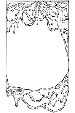 Soyut dikdörtgen erimiş çerçeve. Damlayan erimiş peynir, esnek balçık, kalın boya. Cadılar Bayramı korku tarzı. Elle çizilmiş taslak biçiminde vektör illüstrasyonu. Çizgi sanatı beyazda izole