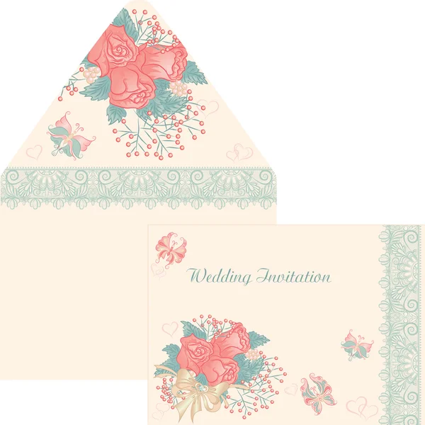 Design envelope for a wedding invitation in retro style — Stock Vector