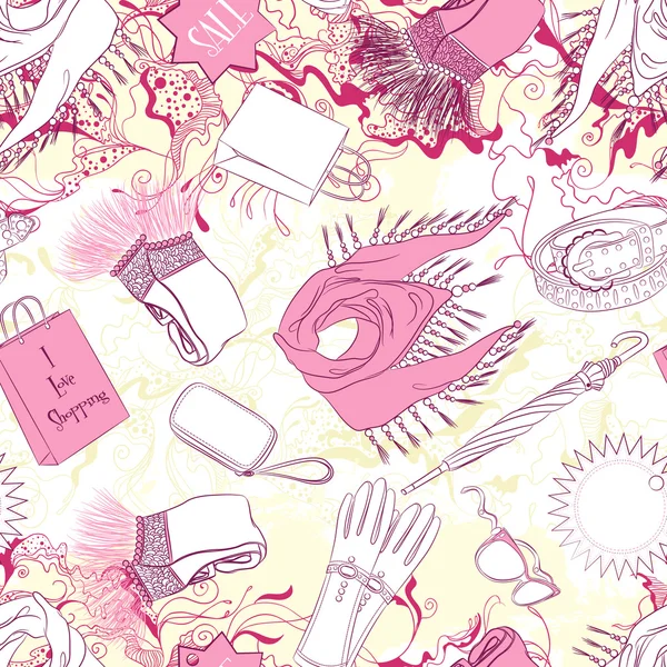 Seamless pattern with women scarves and fashion accessories